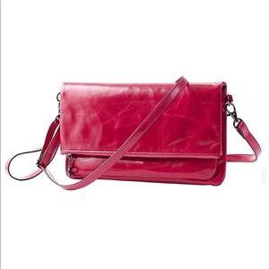 Genuine Glossy Leather Crossbody Organizer Clutch